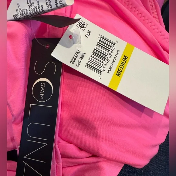 NWT Soluna Swim Buckle Up Shirred Bandeau Bikini Top, Adjustable, Tie Back, Sz M - Picture 7 of 10
